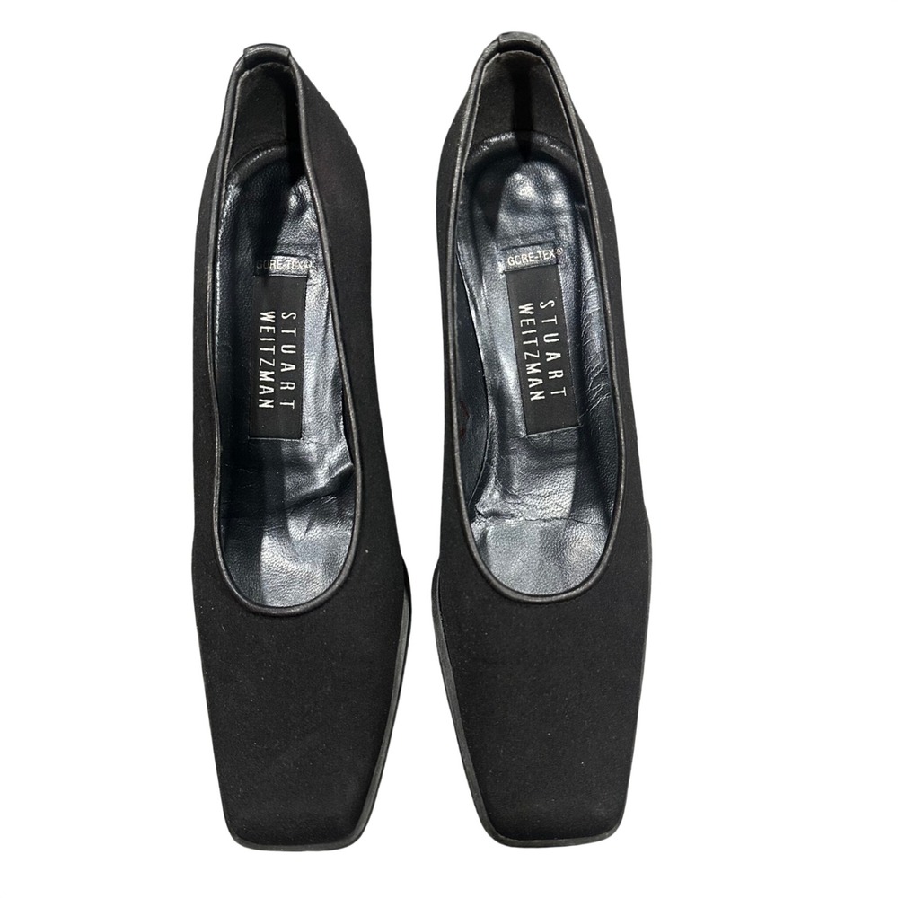 Stuart Weitzman Gore-Tex Black Square Toe Block Heel Pumps Made in Spain 6